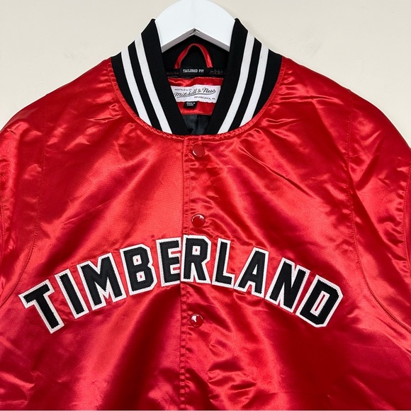 Timberland x Mitchell & Ness Satin Red Track Jacket - Picture 4 of 12